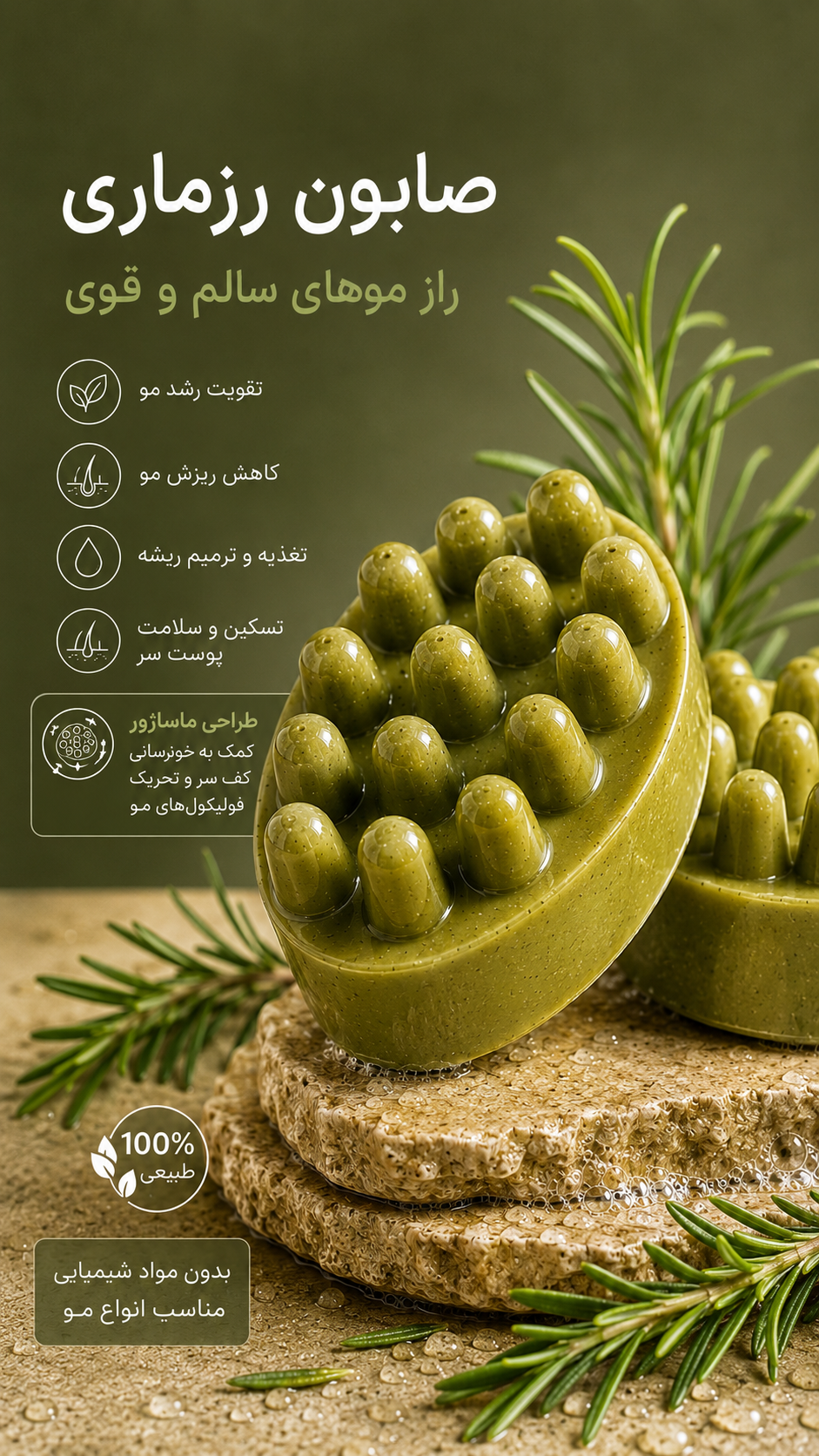 صابون رزماری طرح ماساژور کمک ب خونرسانی کف سر